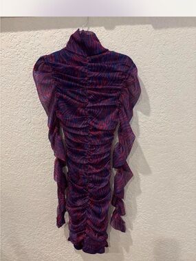 Women's Ruched High-Neck Dress in Purple and Pink